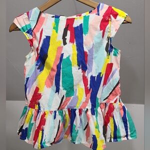 Girls LARGE- Kate Spade  Peplum Brush Stroke Print Blouse Multicolor W/bow Top